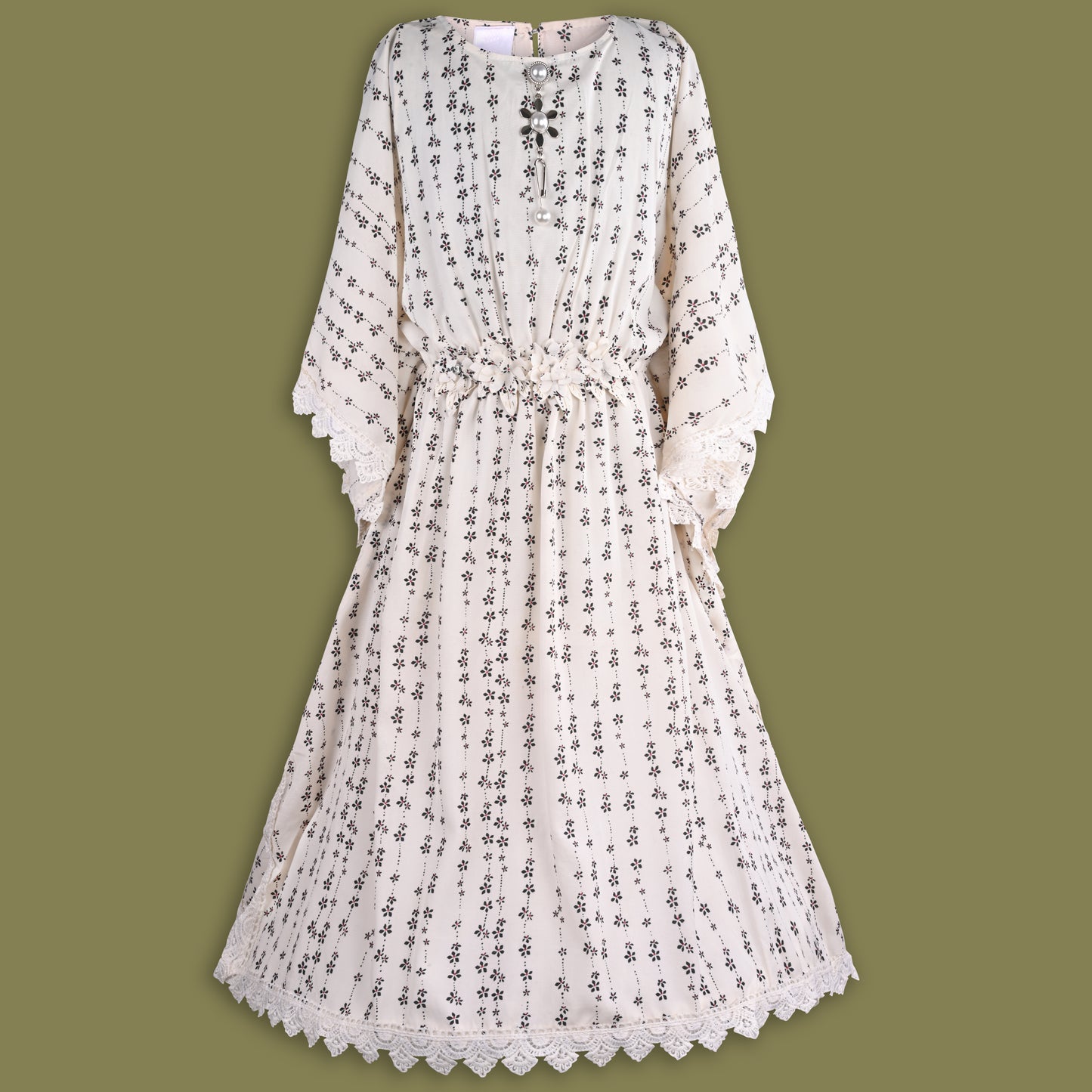 Girls Kaftan Style Casual Dress with Lace Embellishment fe3482