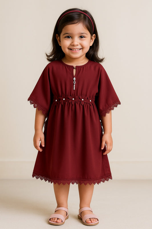 Girls Kaftan Style Casual Dress with Lace Embellishment  fe3484
