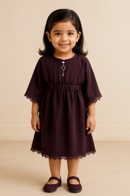 Girls Kaftan Style Casual Dress with Lace Embellishment  fe3484