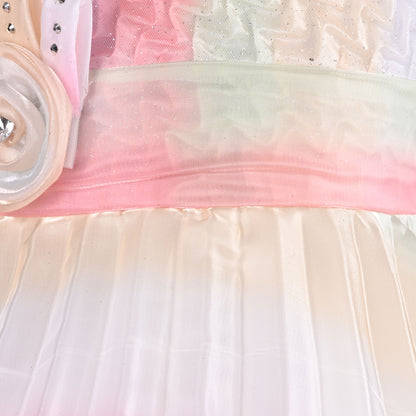 Girls Pearl Embellished Pleated Party Dress