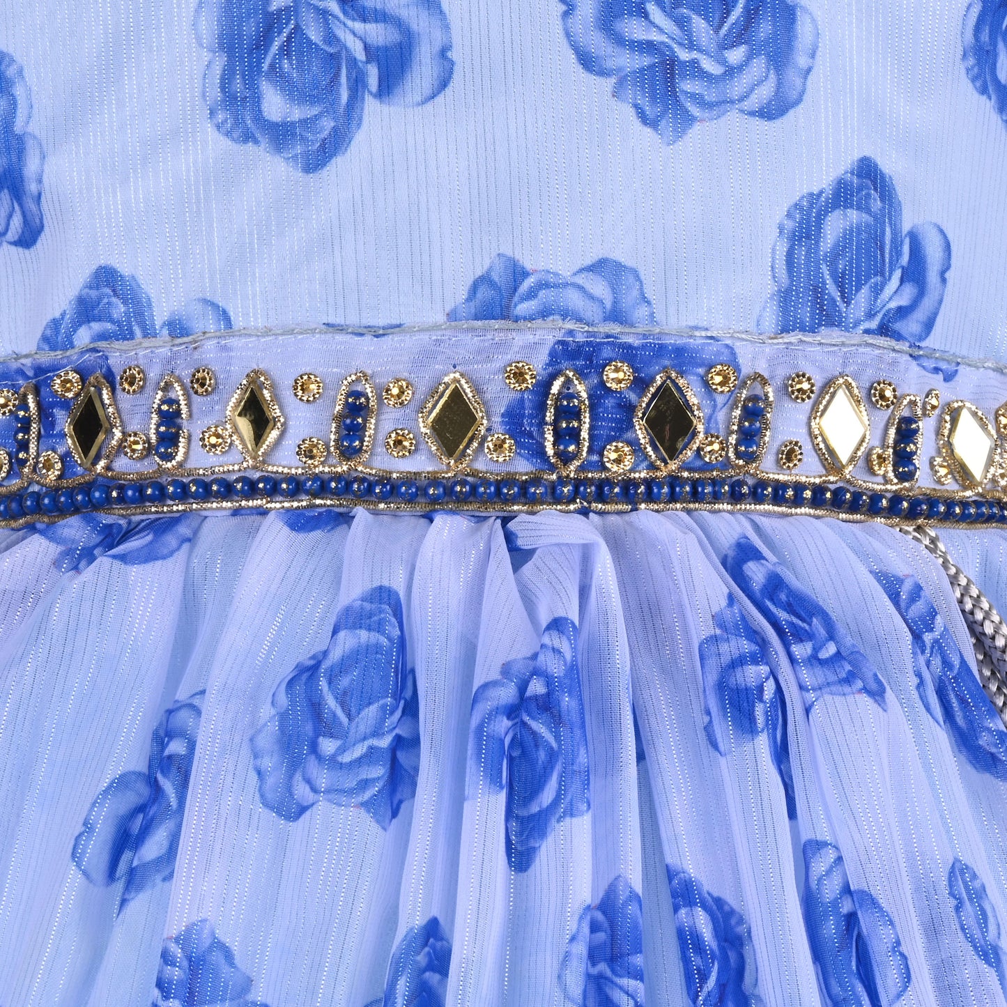 Girls Floral Printed Mirror Embellished Ethnic Dress