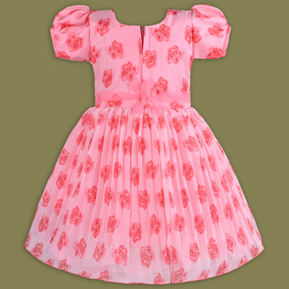 Girls Floral Printed Mirror Embellished Ethnic Dress