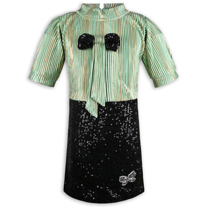 Girls Satin Party Dress with Striped Top & Sequin Skirt