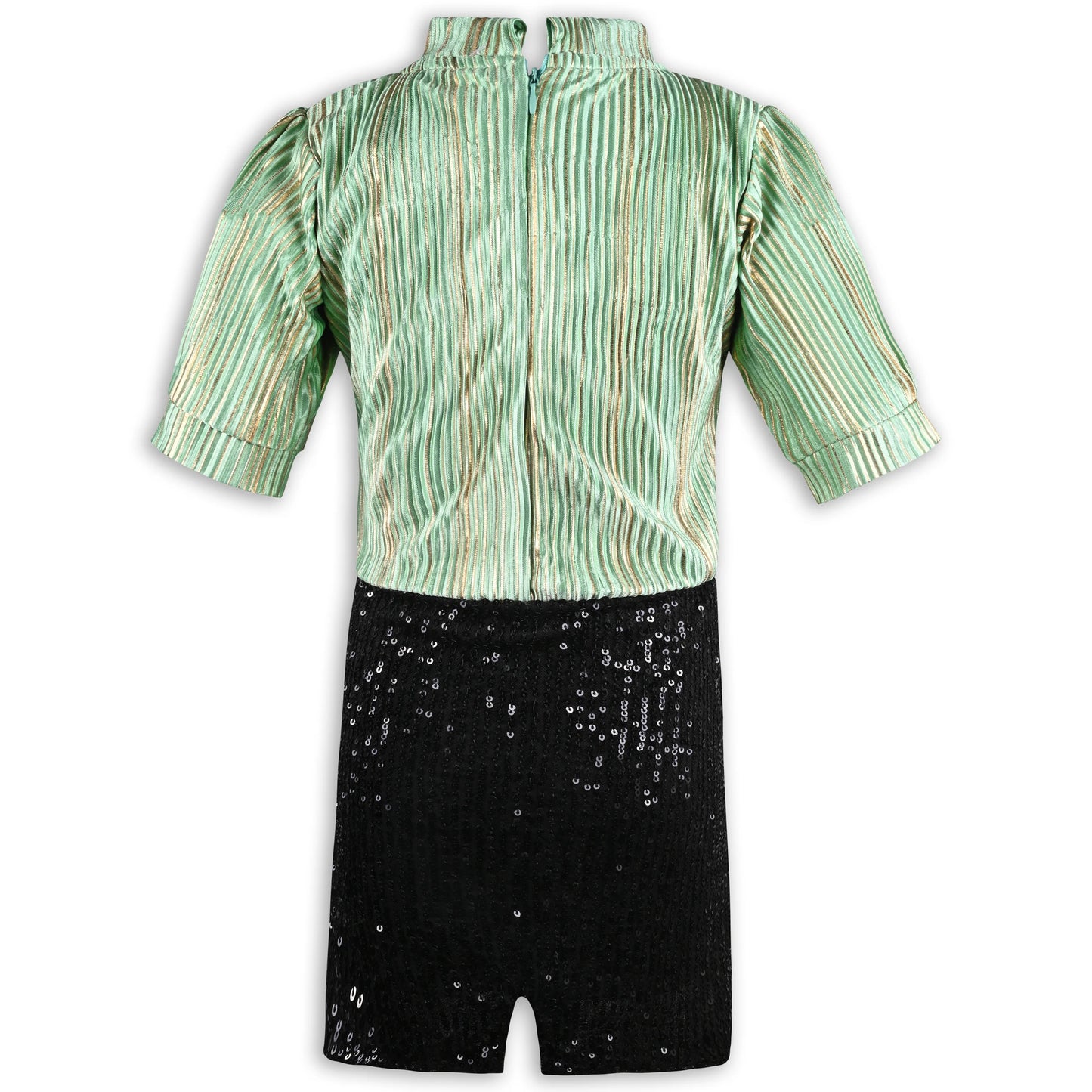 Girls Satin Party Dress with Striped Top & Sequin Skirt