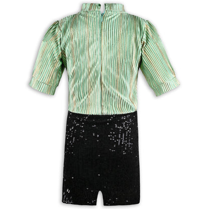 Girls Satin Party Dress with Striped Top & Sequin Skirt