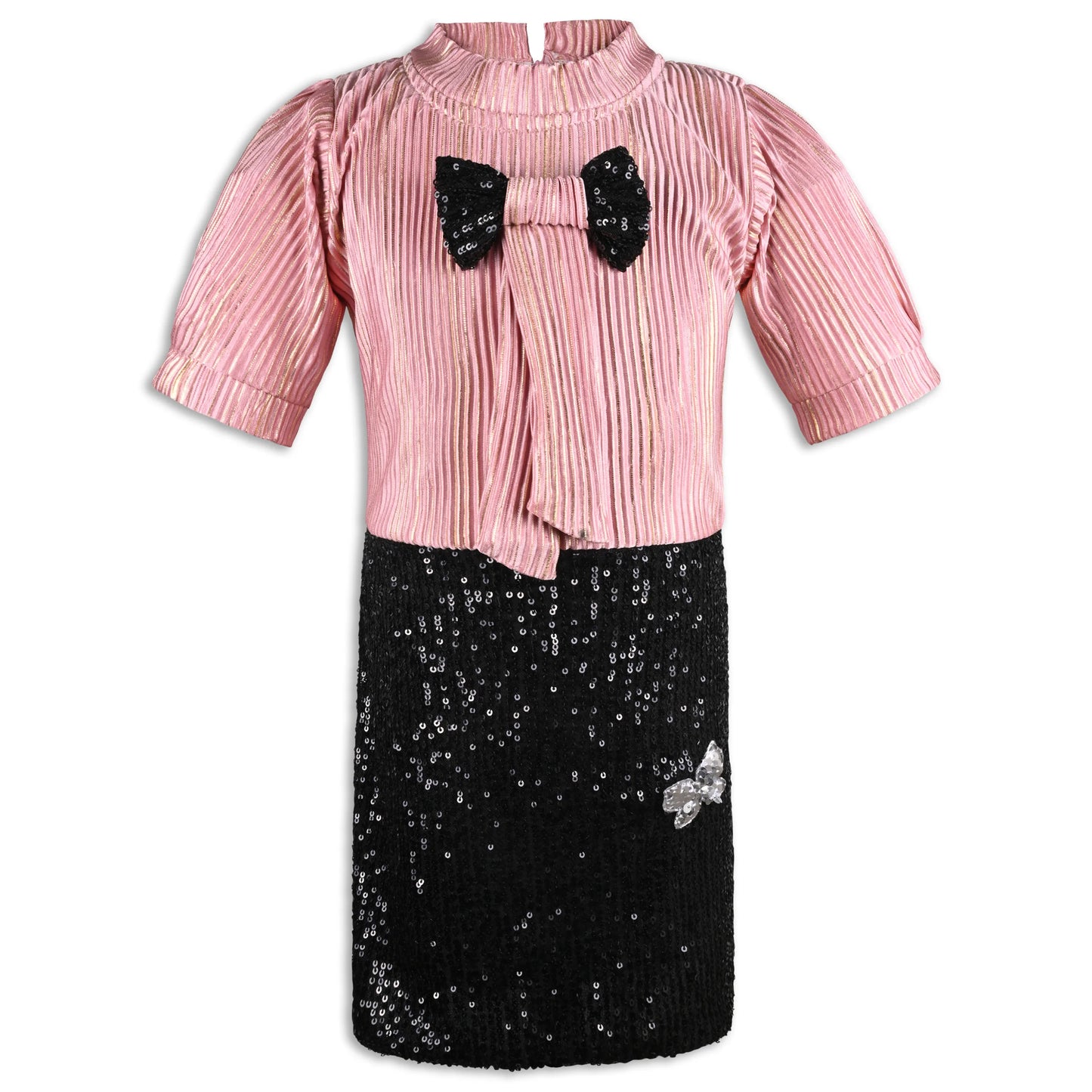 Girls Satin Party Dress with Striped Top & Sequin Skirt