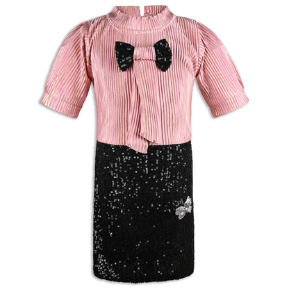 Girls Satin Party Dress with Striped Top & Sequin Skirt