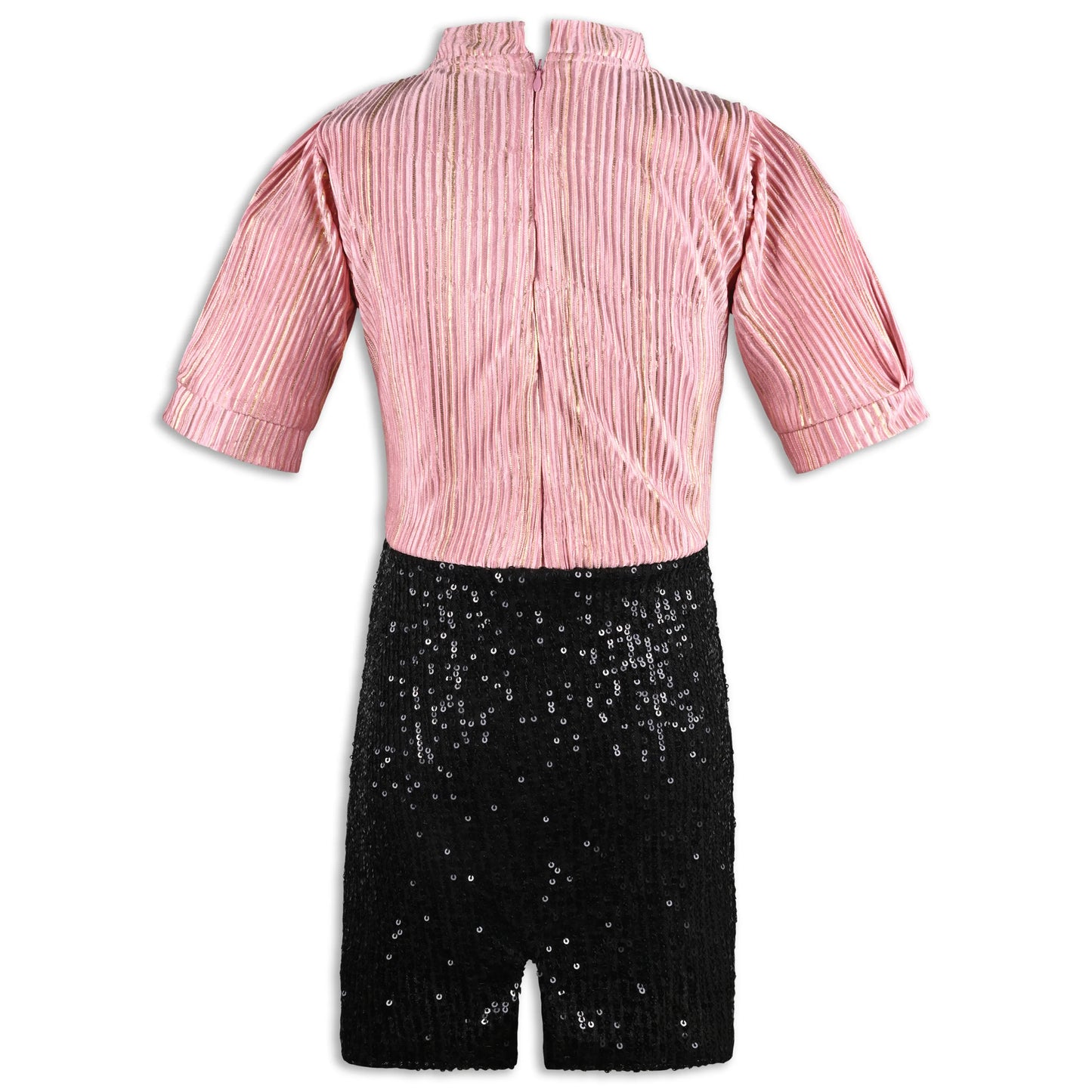 Girls Satin Party Dress with Striped Top & Sequin Skirt