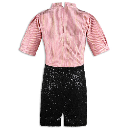Girls Satin Party Dress with Striped Top & Sequin Skirt