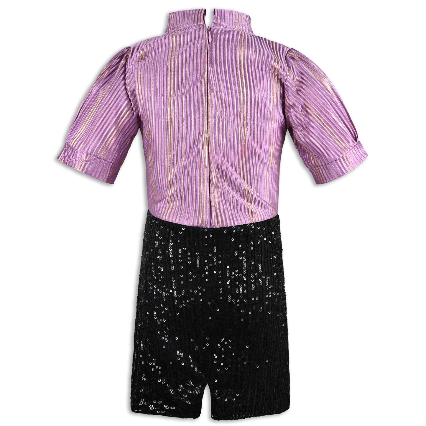 Girls Satin Party Dress with Striped Top & Sequin Skirt