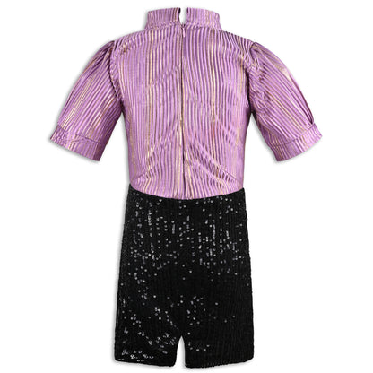 Girls Satin Party Dress with Striped Top & Sequin Skirt