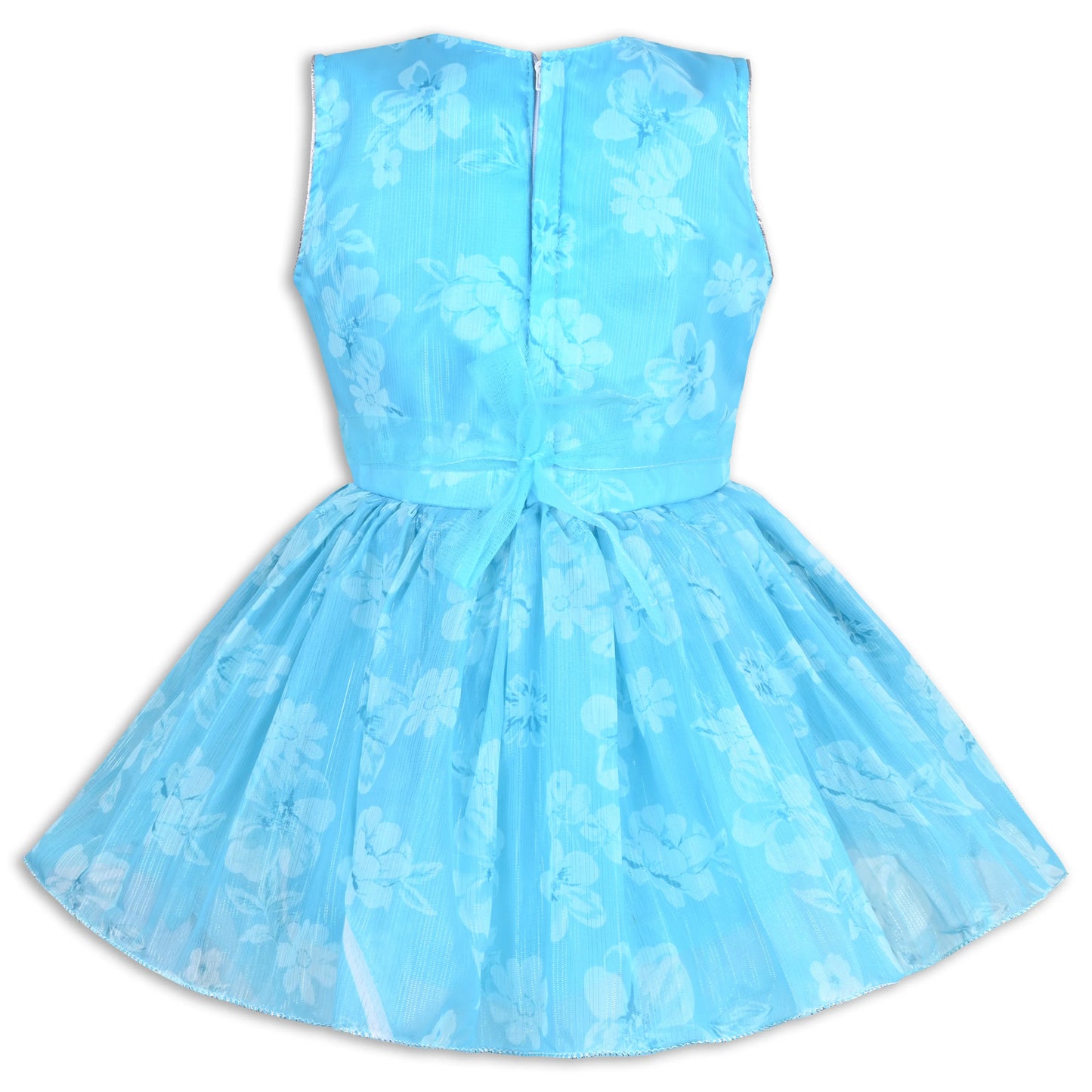 Girls Chiffon Party Dress with Floral Print & Stone Belt