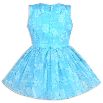 Girls Chiffon Party Dress with Floral Print & Stone Belt