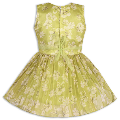 Girls Chiffon Party Dress with Floral Print & Stone Belt