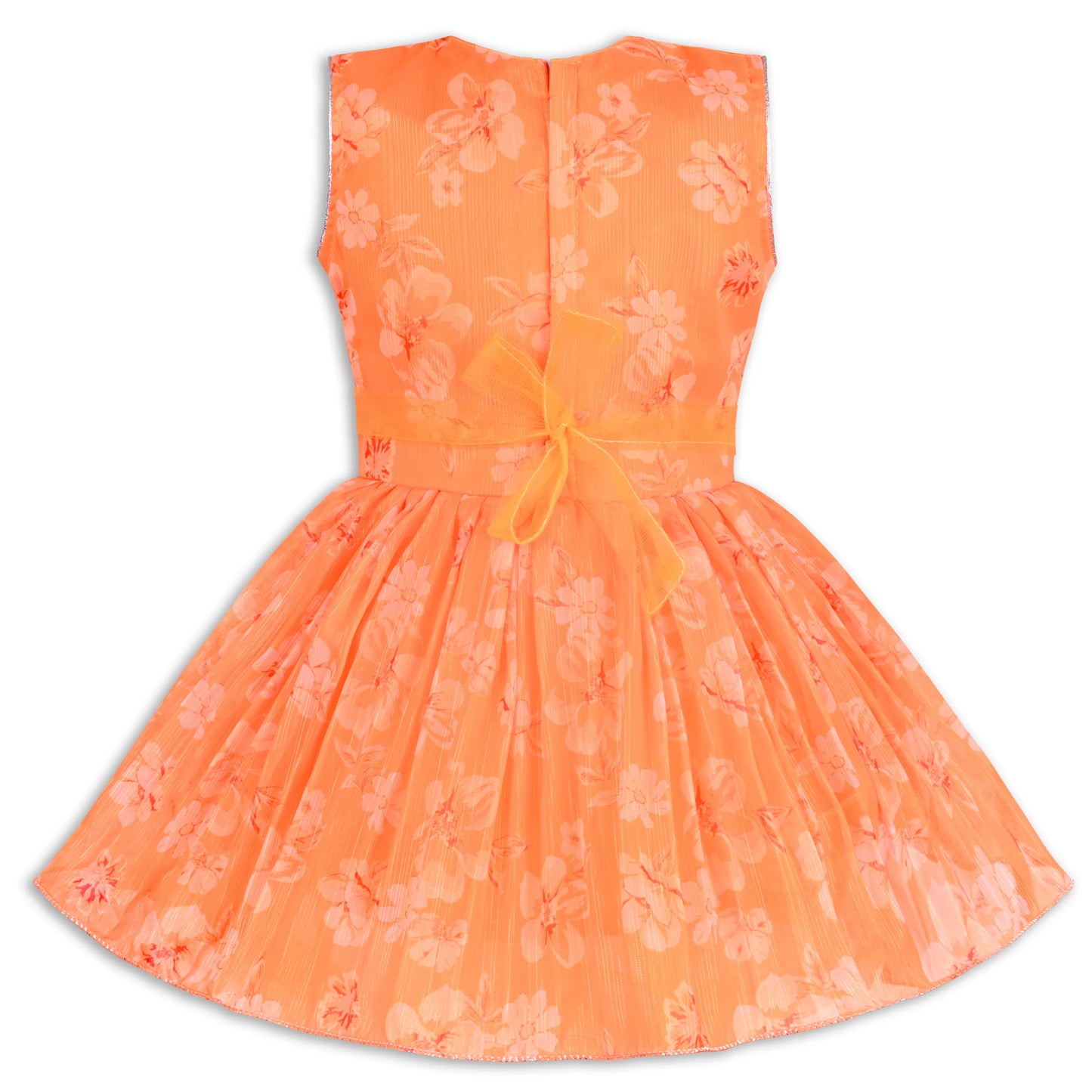 Girls Chiffon Party Dress with Floral Print & Stone Belt