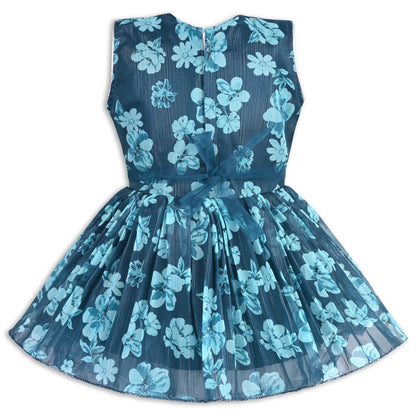 Girls Chiffon Party Dress with Floral Print & Stone Belt