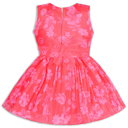 Girls Chiffon Party Dress with Floral Print & Stone Belt