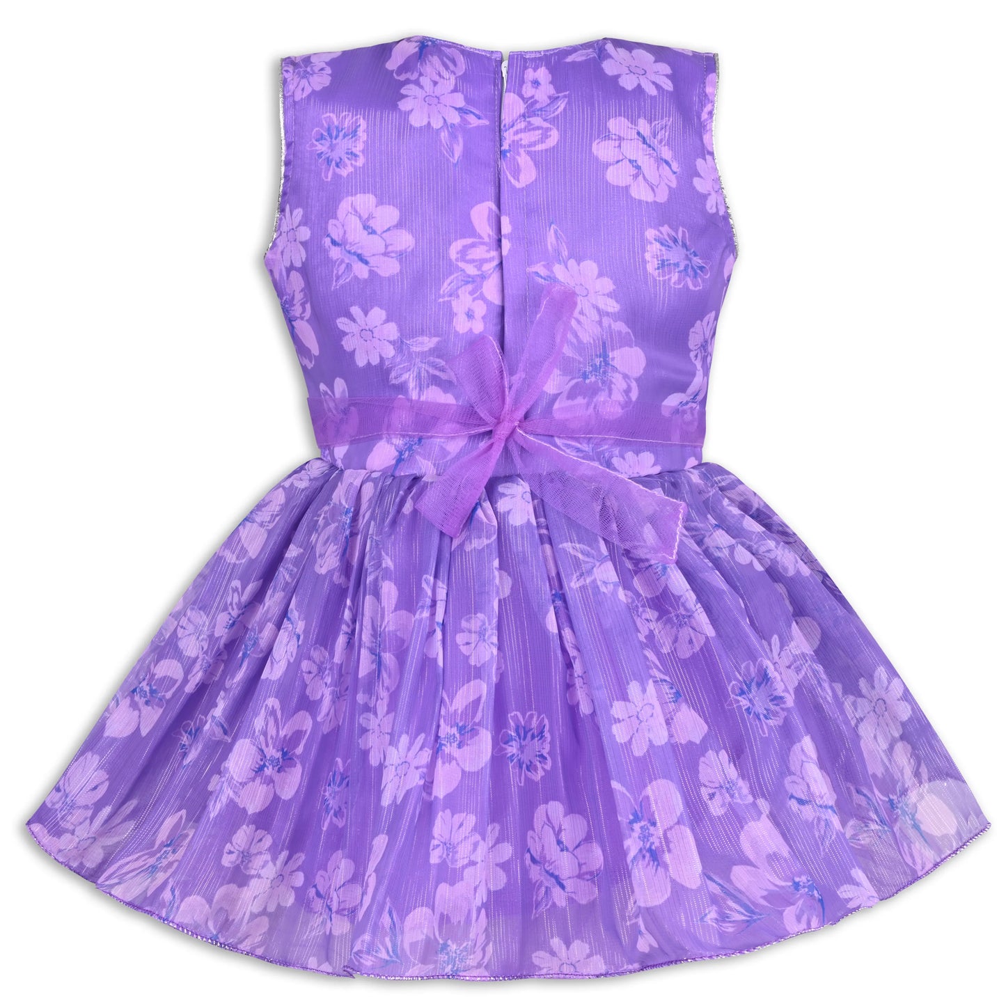 Girls Chiffon Party Dress with Floral Print & Stone Belt