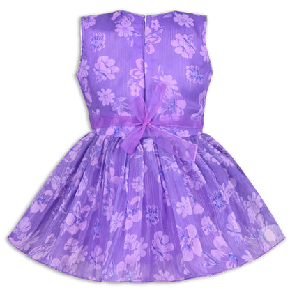 Girls Chiffon Party Dress with Floral Print & Stone Belt