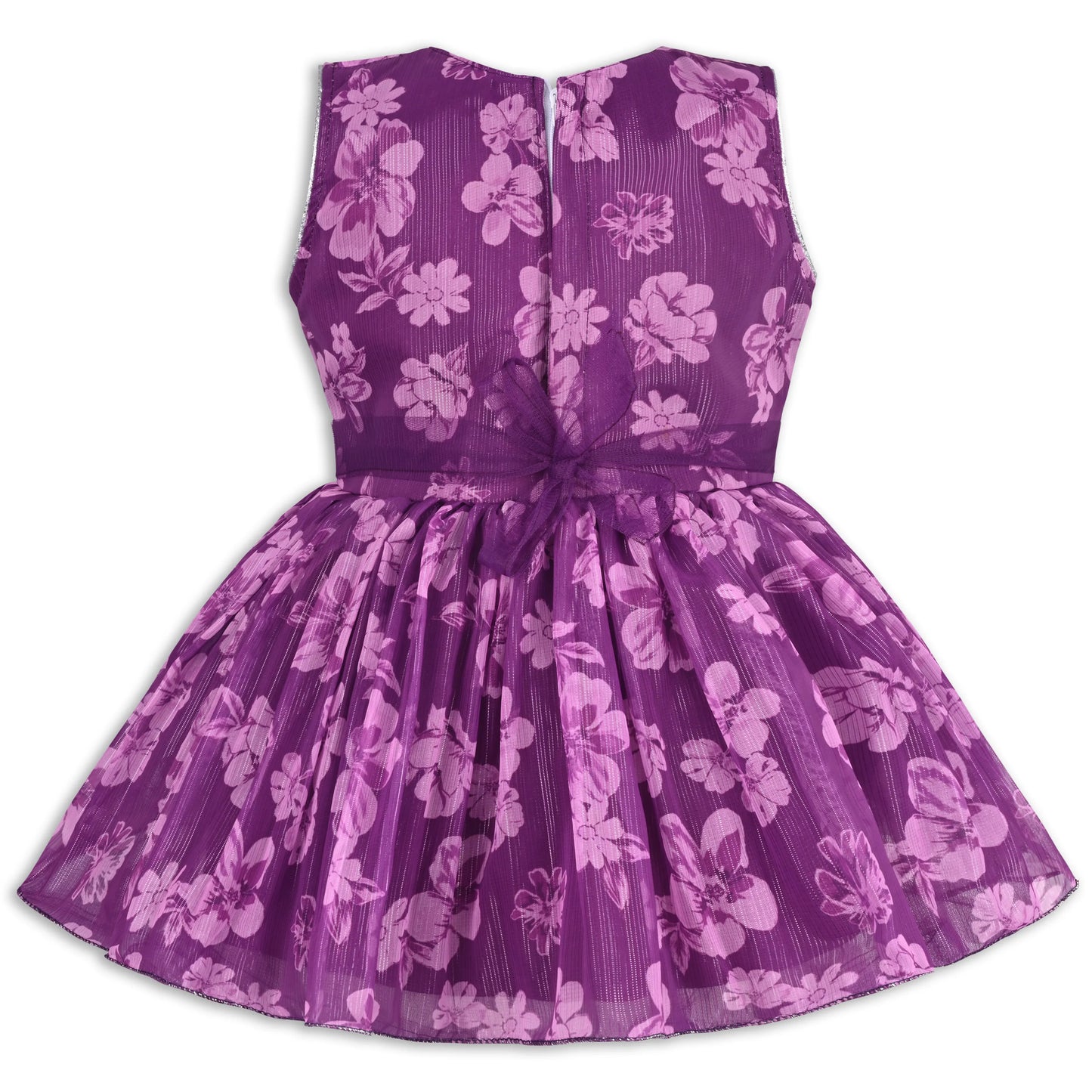 Girls Chiffon Party Dress with Floral Print & Stone Belt