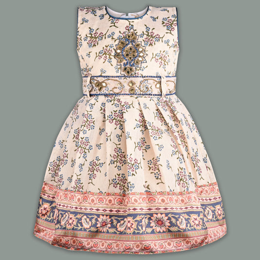 Girls Bead Embellished Floral Ethnic Dress fe3545