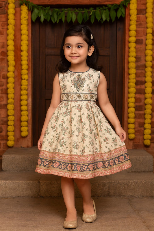 Girls Bead Embellished Floral Ethnic Dress fe3545