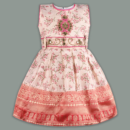 Girls Bead Embellished Floral Ethnic Dress fe3545