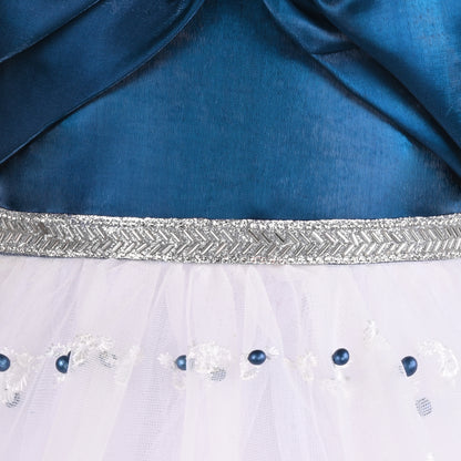 Elegant Satin & Net Party Dress for Girls – Sleeveless Design with Bow and Embellished Lace Skirt