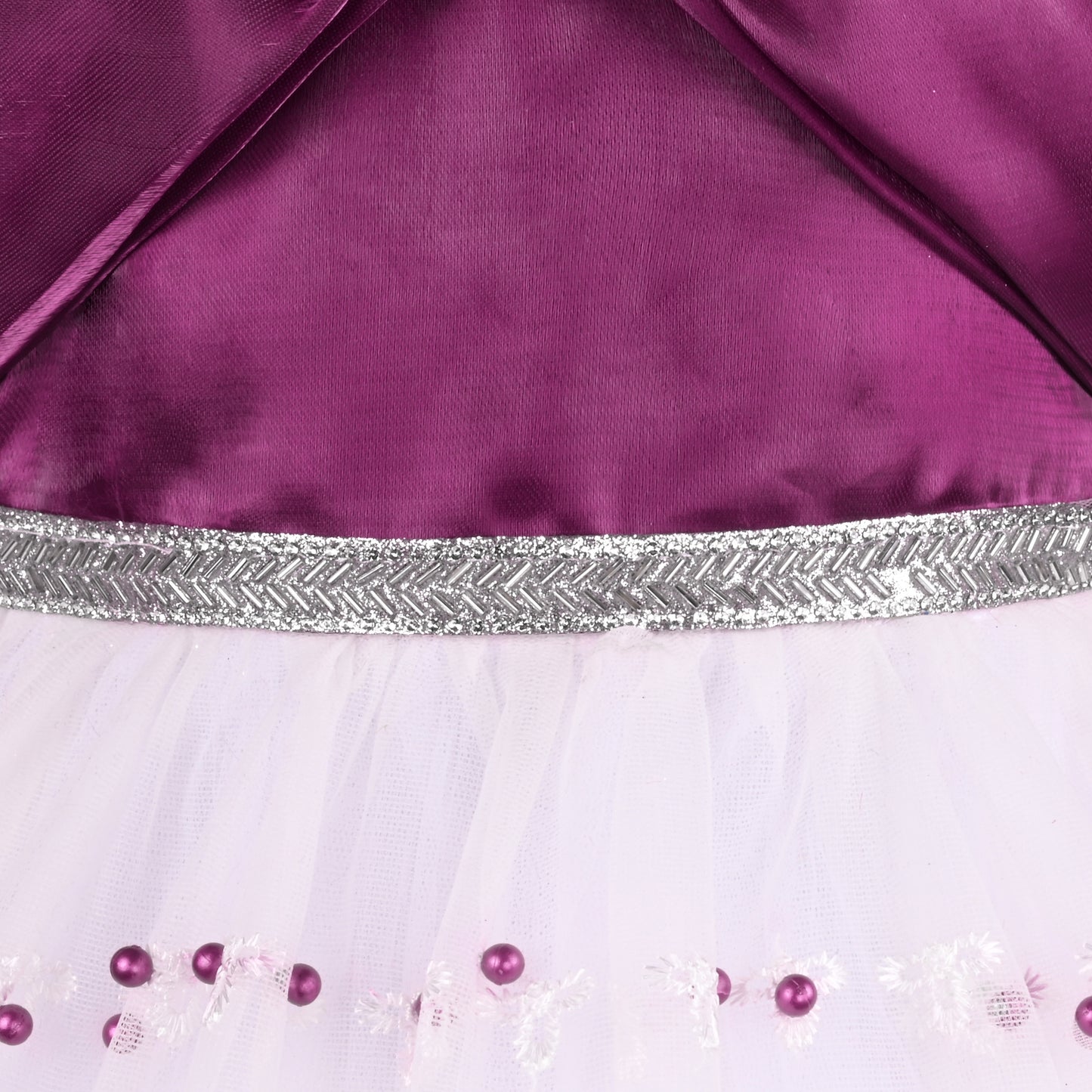 Elegant Satin & Net Party Dress for Girls – Sleeveless Design with Bow and Embellished Lace Skirt