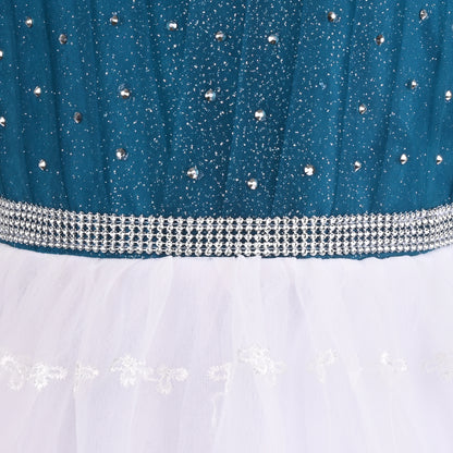 Stylish Net Party Dress for Girls – Sleeveless Design with Embellished Lace and Sparkle Details
