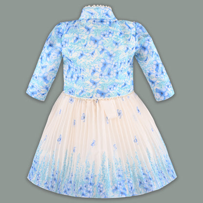 Baby Girls Georgette Party Wear Dress with Jacket | Floral Printed Frock & Long Sleeve Ethnic Jacket | Birthday & Festive Outfit