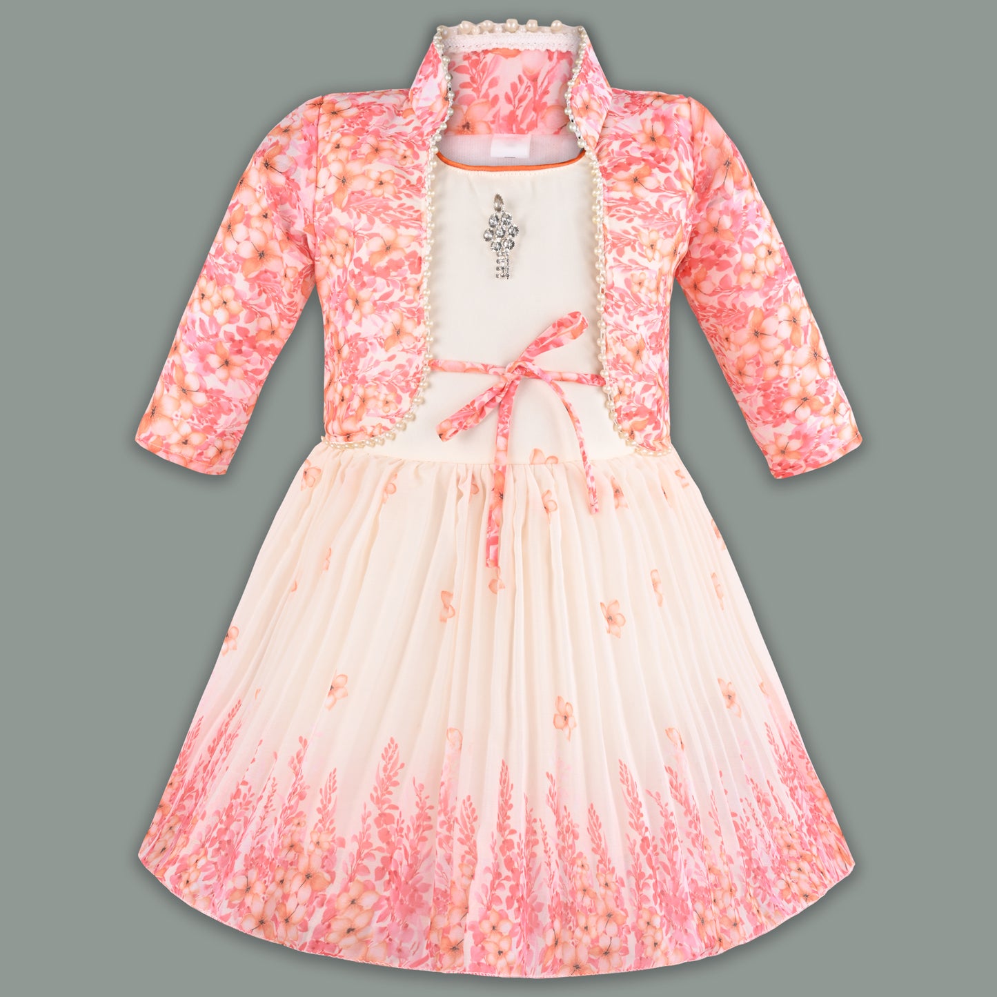 Baby Girls Georgette Party Wear Dress with Jacket | Floral Printed Frock & Long Sleeve Ethnic Jacket | Birthday & Festive Outfit