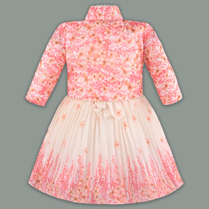 Baby Girls Georgette Party Wear Dress with Jacket | Floral Printed Frock & Long Sleeve Ethnic Jacket | Birthday & Festive Outfit