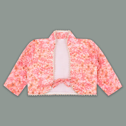 Baby Girls Georgette Party Wear Dress with Jacket | Floral Printed Frock & Long Sleeve Ethnic Jacket | Birthday & Festive Outfit