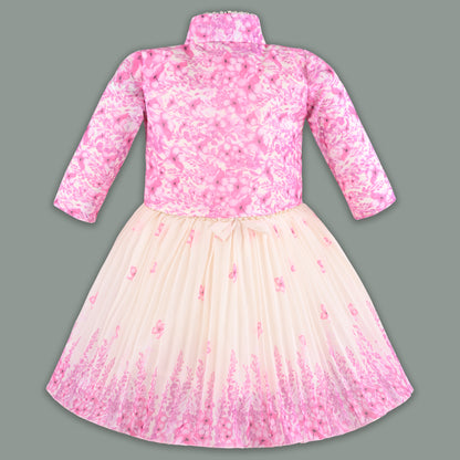 Baby Girls Georgette Party Wear Dress with Jacket | Floral Printed Frock & Long Sleeve Ethnic Jacket | Birthday & Festive Outfit