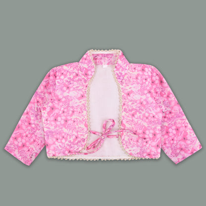 Baby Girls Georgette Party Wear Dress with Jacket | Floral Printed Frock & Long Sleeve Ethnic Jacket | Birthday & Festive Outfit