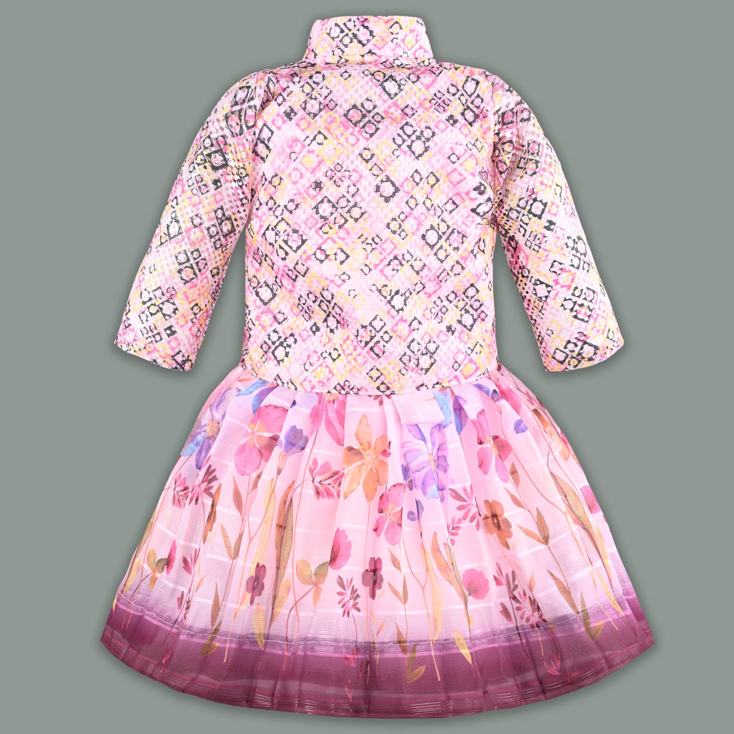 Baby Girls Georgette Party Wear Dress with Jacket | Floral Printed Frock & Embellished Inner Dress | Birthday & Festive Outfit