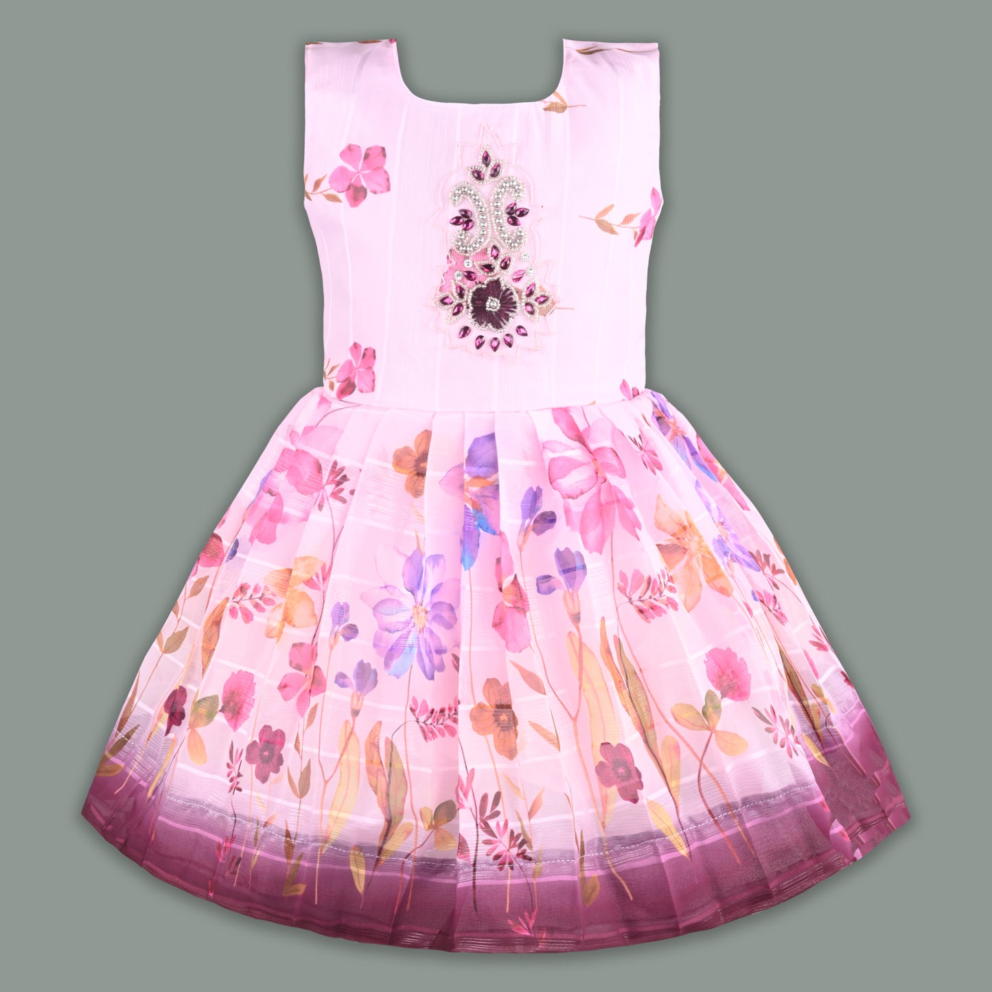 Baby Girls Georgette Party Wear Dress with Jacket | Floral Printed Frock & Embellished Inner Dress | Birthday & Festive Outfit