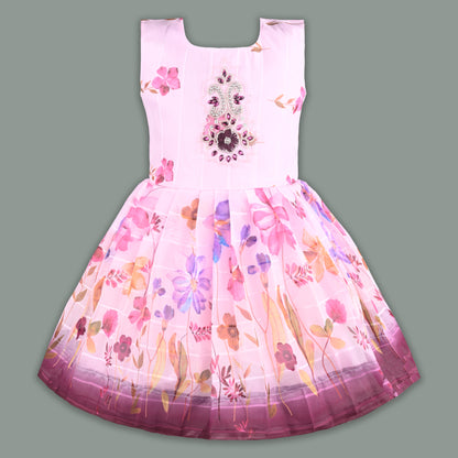 Baby Girls Georgette Party Wear Dress with Jacket | Floral Printed Frock & Embellished Inner Dress | Birthday & Festive Outfit