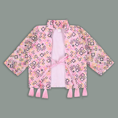 Baby Girls Georgette Party Wear Dress with Jacket | Floral Printed Frock & Embellished Inner Dress | Birthday & Festive Outfit