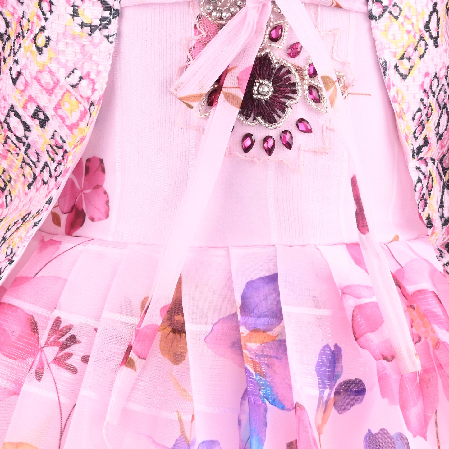 Baby Girls Georgette Party Wear Dress with Jacket | Floral Printed Frock & Embellished Inner Dress | Birthday & Festive Outfit