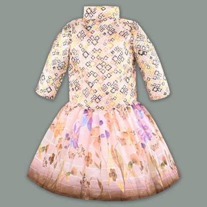 Baby Girls Georgette Party Wear Dress with Jacket | Floral Printed Frock & Embellished Inner Dress | Birthday & Festive Outfit
