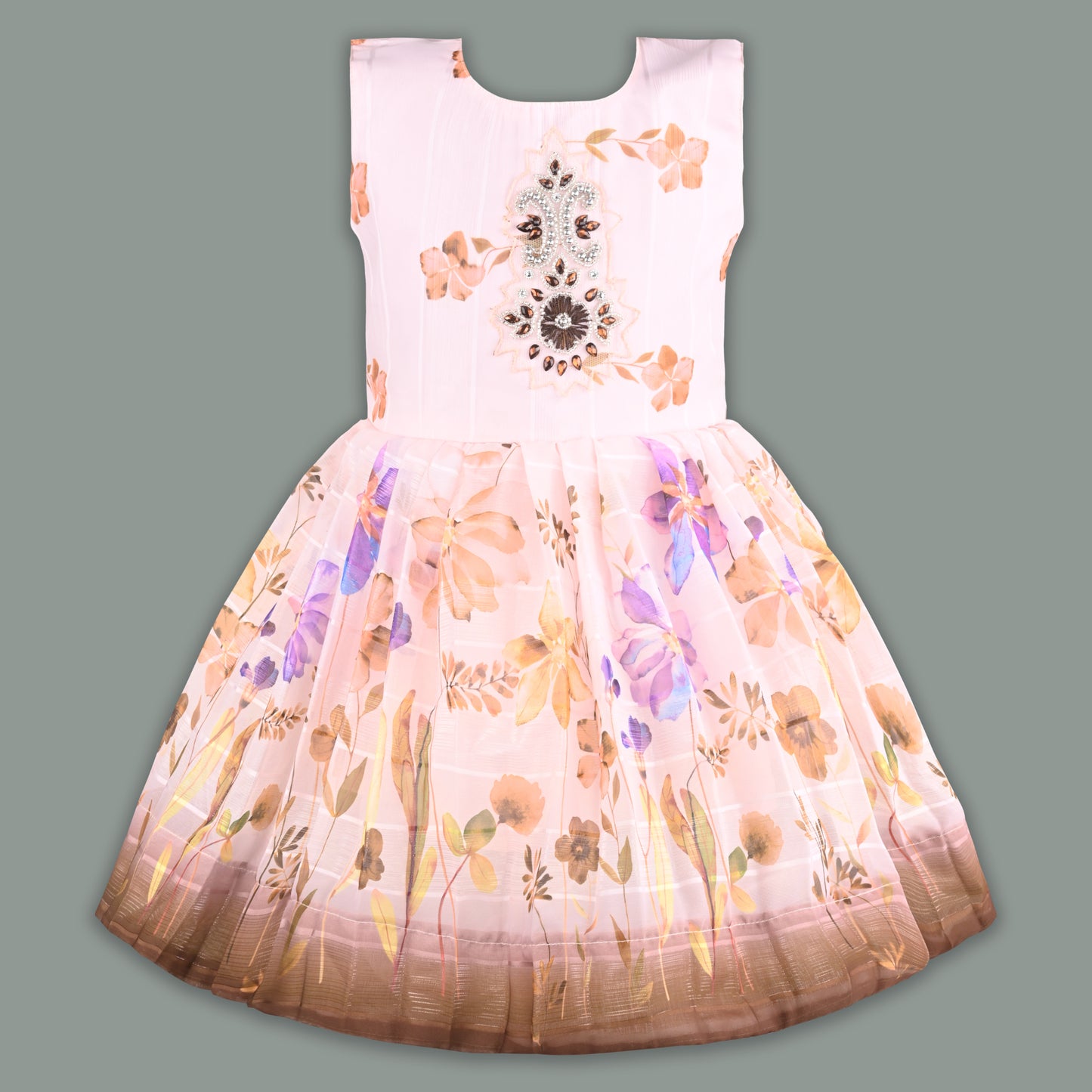 Baby Girls Georgette Party Wear Dress with Jacket | Floral Printed Frock & Embellished Inner Dress | Birthday & Festive Outfit