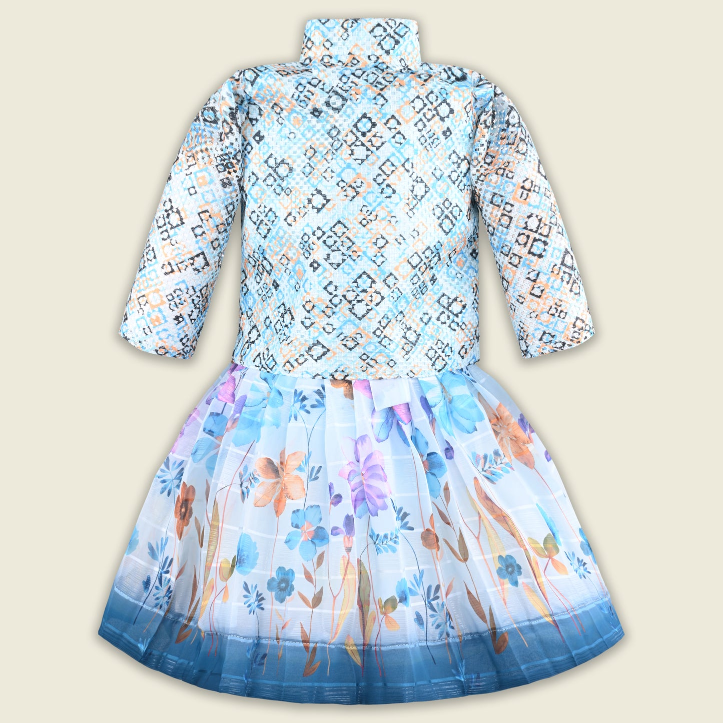 Baby Girls Georgette Party Wear Dress with Jacket | Floral Printed Frock & Embellished Inner Dress | Birthday & Festive Outfit