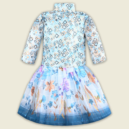 Baby Girls Georgette Party Wear Dress with Jacket | Floral Printed Frock & Embellished Inner Dress | Birthday & Festive Outfit