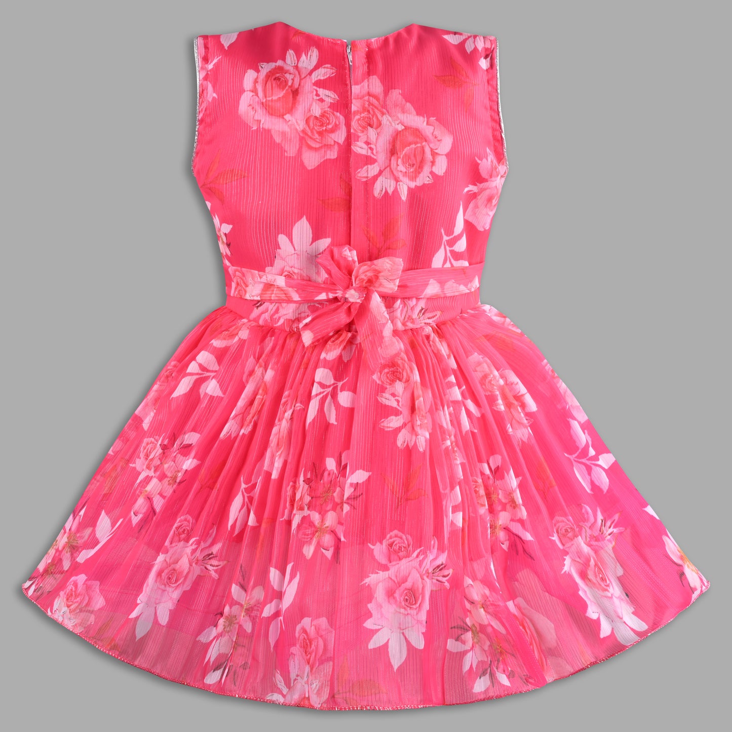 Elegant Floral Georgette Party Dress for Girls – Sleeveless Design with Drape and Flower Embellishment