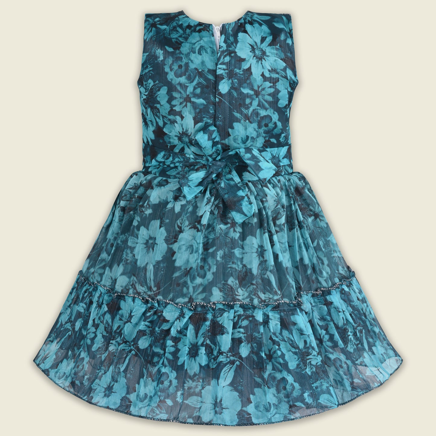 Baby Girls Georgette Party Wear Dress | Floral Printed Frock with Ruffle Sleeves & Stone Work | Birthday & Festive Outfit