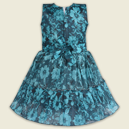 Baby Girls Georgette Party Wear Dress | Floral Printed Frock with Ruffle Sleeves & Stone Work | Birthday & Festive Outfit