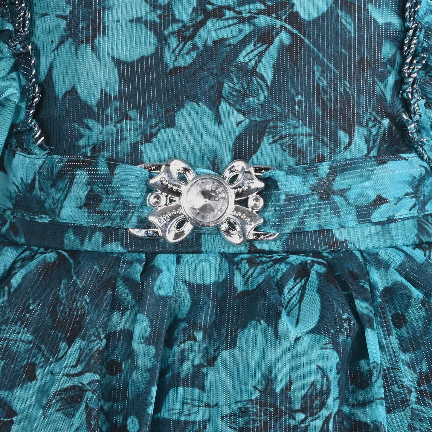 Baby Girls Georgette Party Wear Dress | Floral Printed Frock with Ruffle Sleeves & Stone Work | Birthday & Festive Outfit