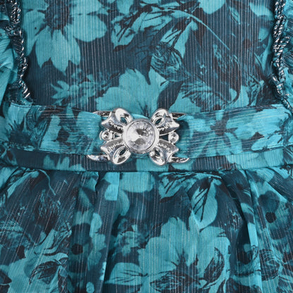 Baby Girls Georgette Party Wear Dress | Floral Printed Frock with Ruffle Sleeves & Stone Work | Birthday & Festive Outfit